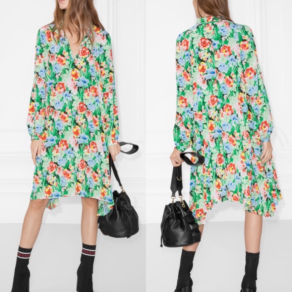 & Other Stories Floral Green Midi Dress